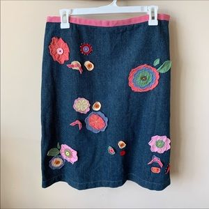 Biden floral appliqué denim skirt
